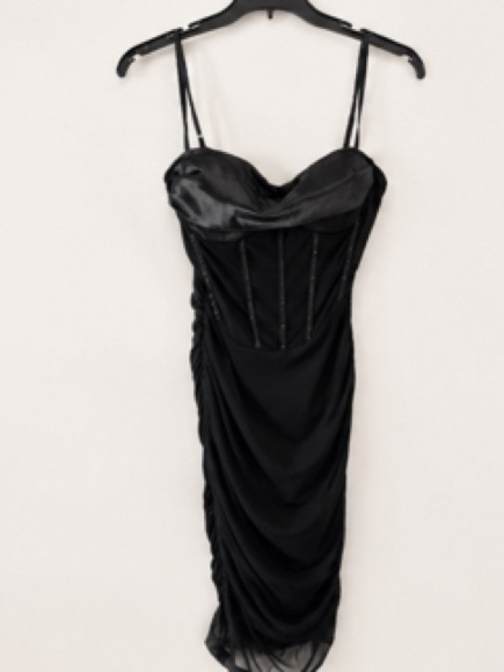 SHEIN Black Satin Sweetheart Ruched Mini Dress